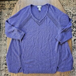 Catherines Purple Variegated V-Neck Cut out Knit Sweater Size Women's 1X